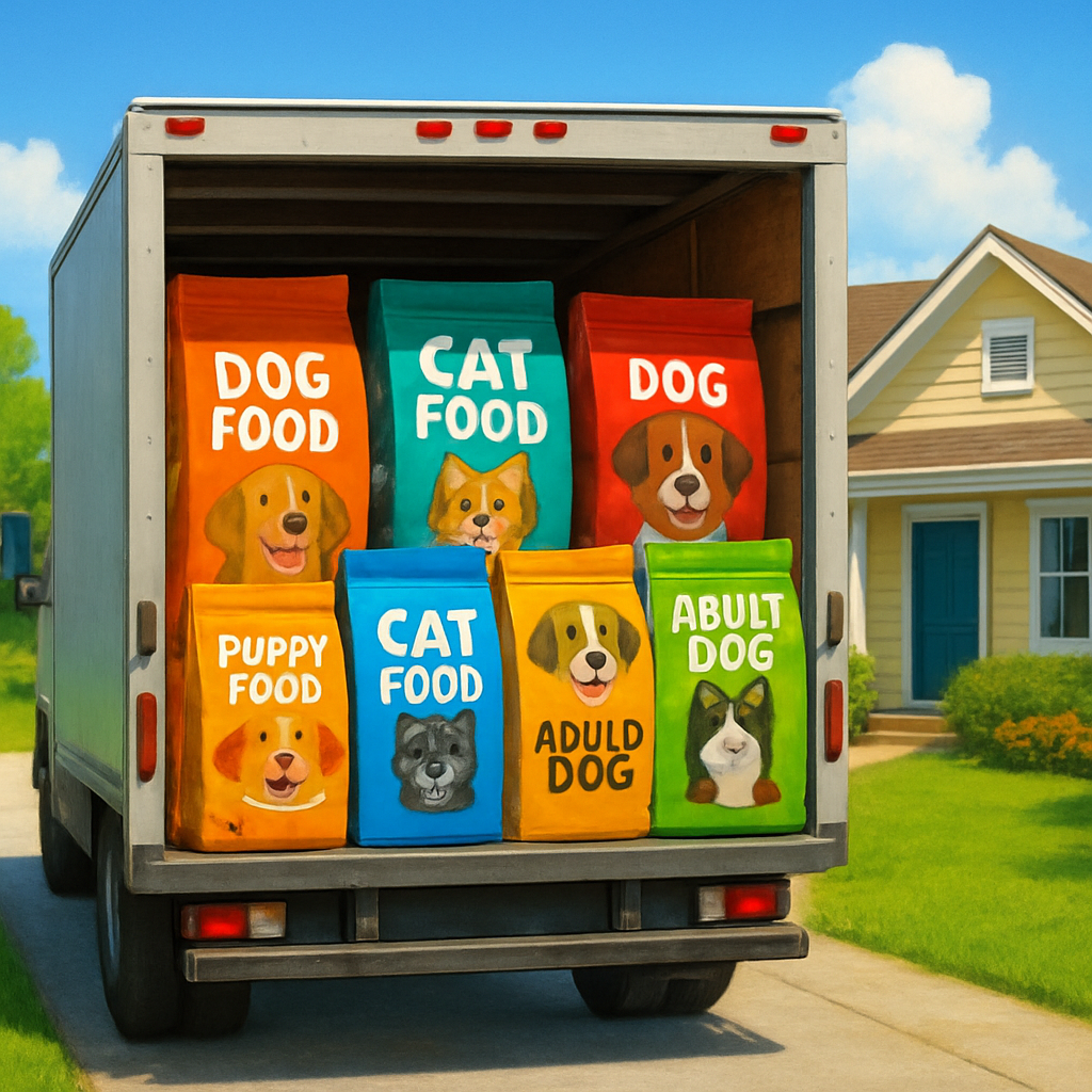 Delivery truck with pet food